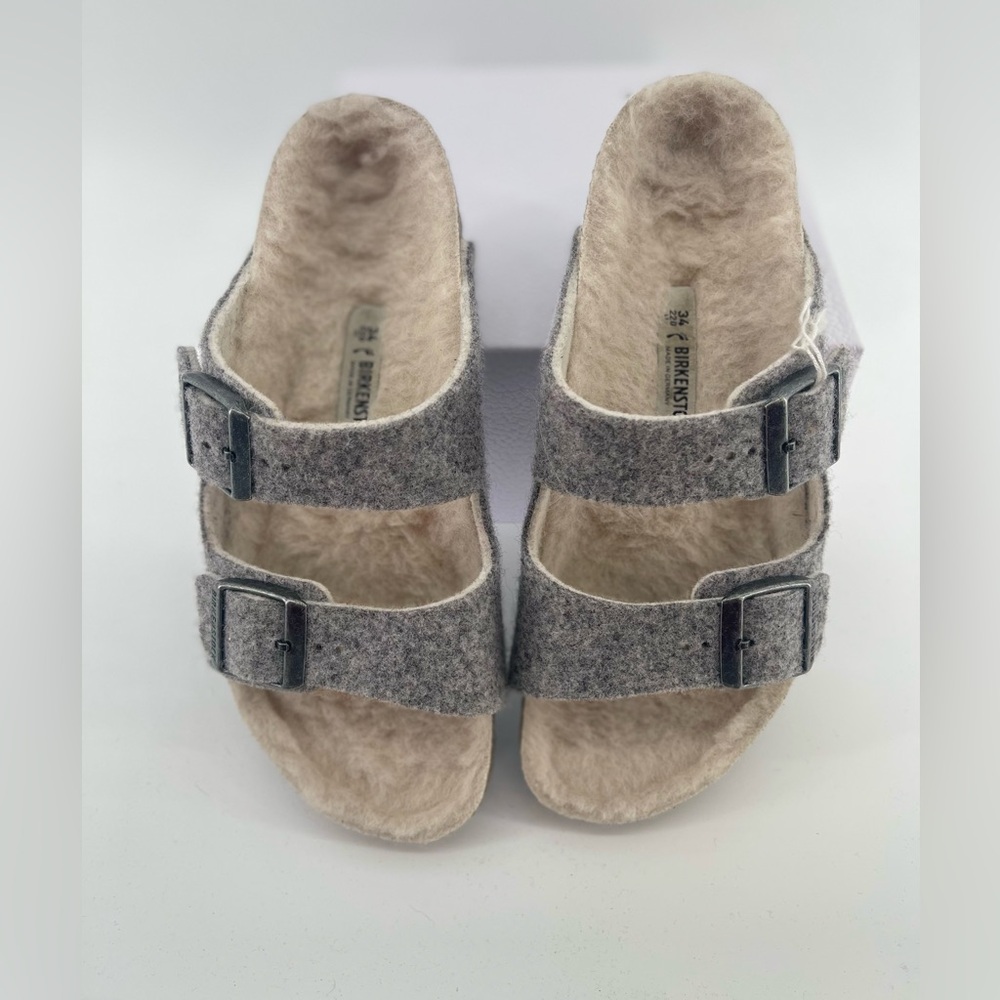 BIRKENSTOCK ARIZONA HAPPY LAMB WOMEN KID GRAY WOOL SLIPPERS NWOT SIZE 34 L3